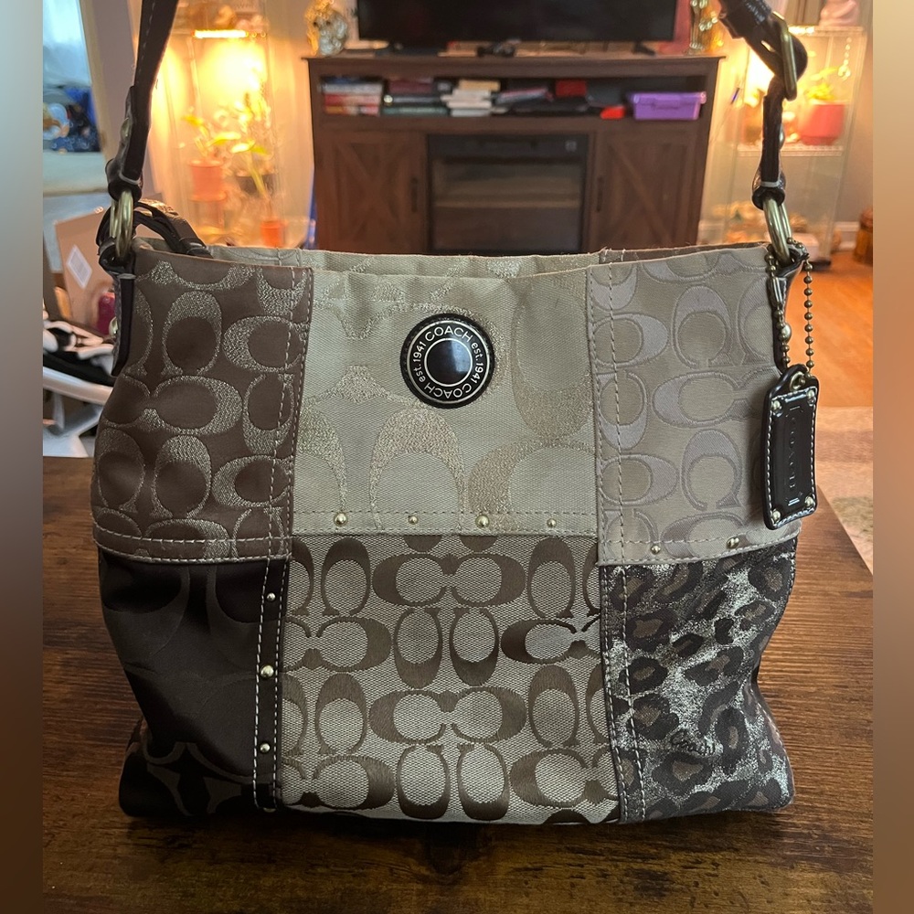 Coach Patchwork Shoulder leopard Bag - Brown and … - image 1